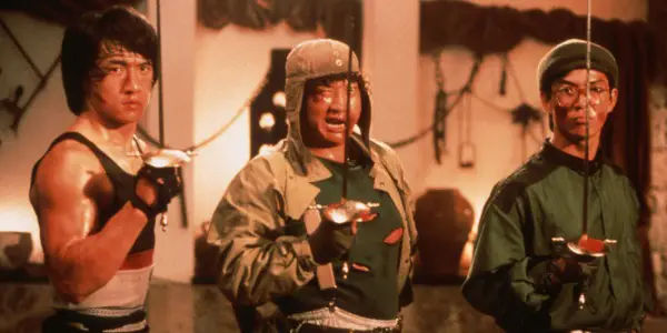 "The Three Brothers" left to right ) Jackie Chan, Sammo Hung, Yuen Biao - Wheels on Meals (1984) - source: Golden Harvest